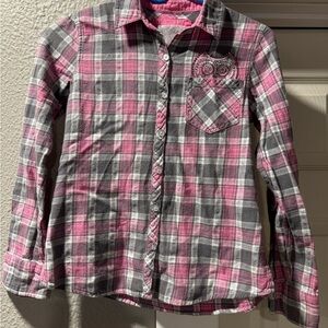 Justice Pink and Gray Plaid Button Down Shirt